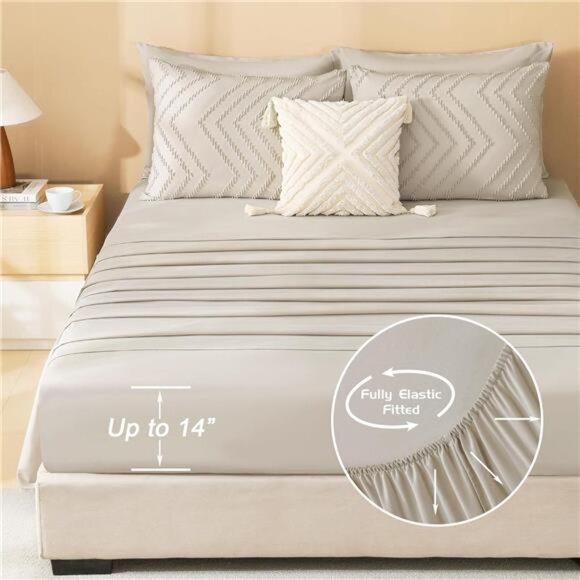 King Size Comforter Set with Sheets Beige-7 Pieces Bed in a Bag King Tufted Boho - Picture 6 of 8